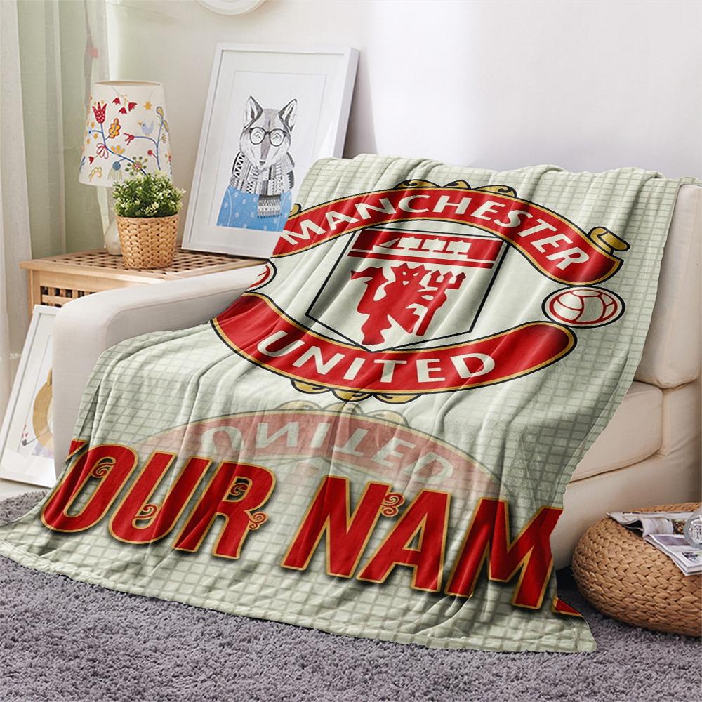 1PC Custom Name Manchester United FC Patterned Flannel Blanket Suitable For All Seasons for Home Decor Warmth and Comfort Gifts Holiday Present