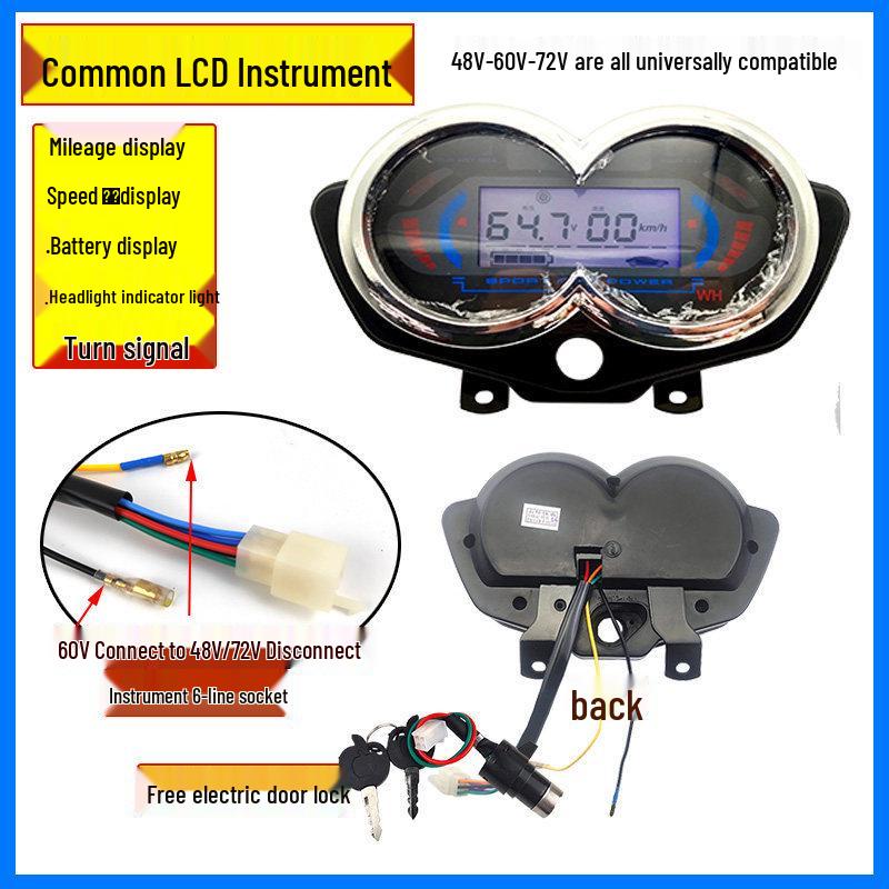 Universal Electric Tricycle LCD Dashboard: 48V/60V/72V Speedometer & Battery Meter.