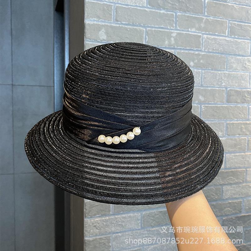 Summer New Transparent Versatile Fisherman Hat Children Pearl Chain Sunshade Sun Protection Hat Casual French Beach Top Hat
