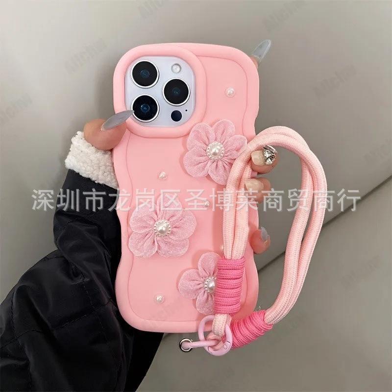 Pearl lace flower iPhone17 for 15promax iPhone case 13 temperament 11 anti-drop bracelet