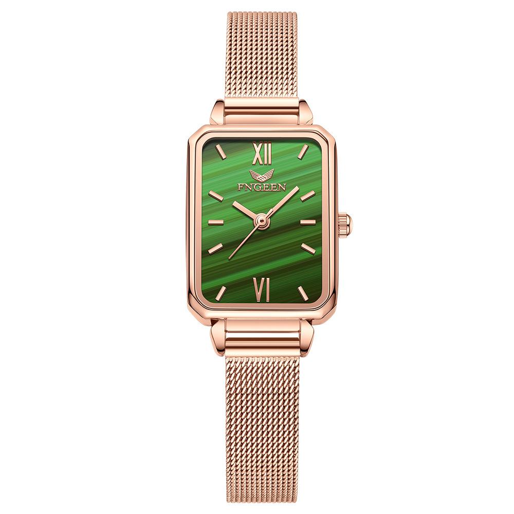 2025 New Small Green Watch Women's Light Luxury Retro Small Square Plate Simple Temperament Women's Watch