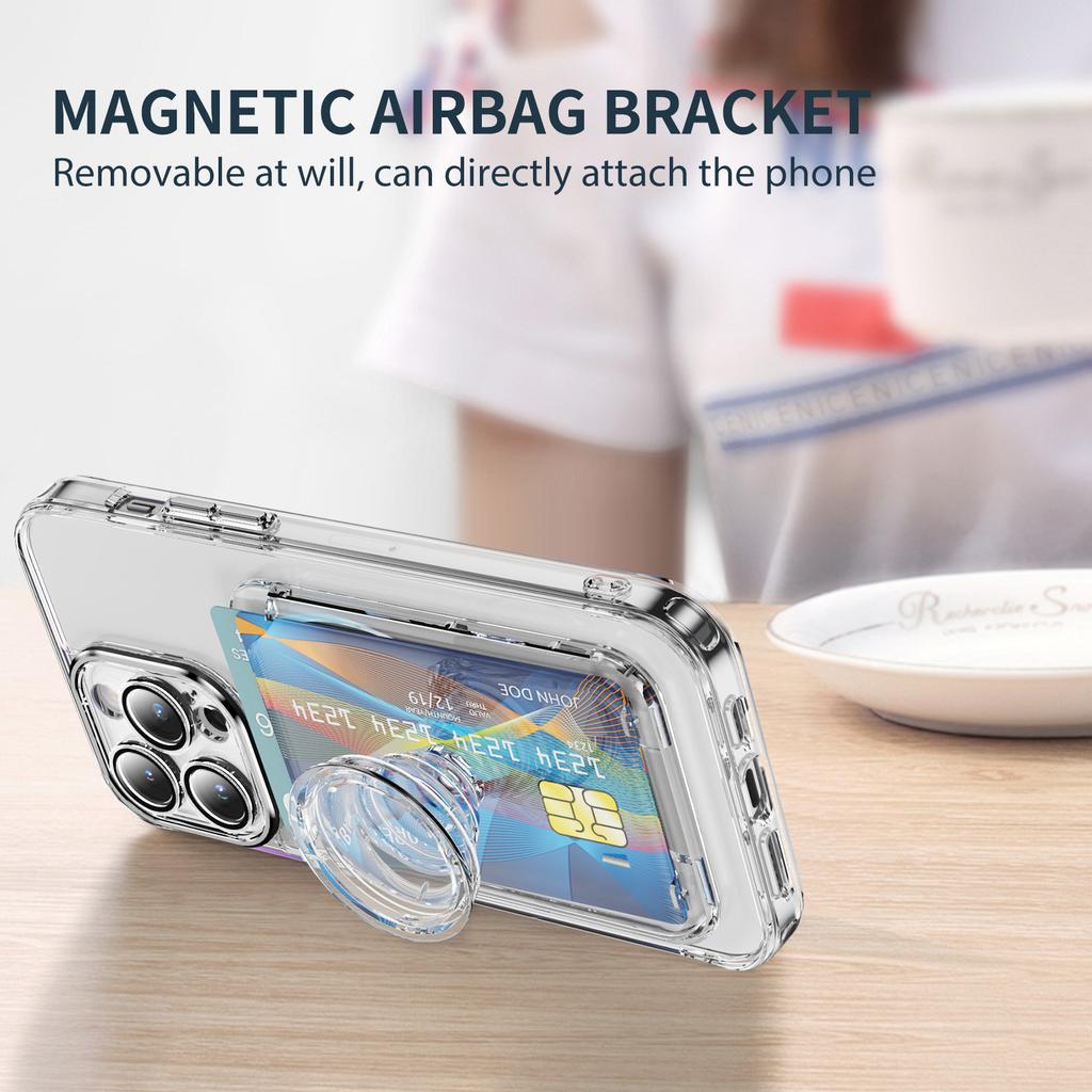 Air Bag Card Holder Type B Can Hold Two Cards. Highly Transparent PC + Reinforced N52 Magnet. Anti-scratch. for Apple for Samsung.