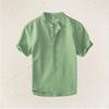 Men S Casual Solid Color Short Sleeve Stand Collar Loose Fit Shirt