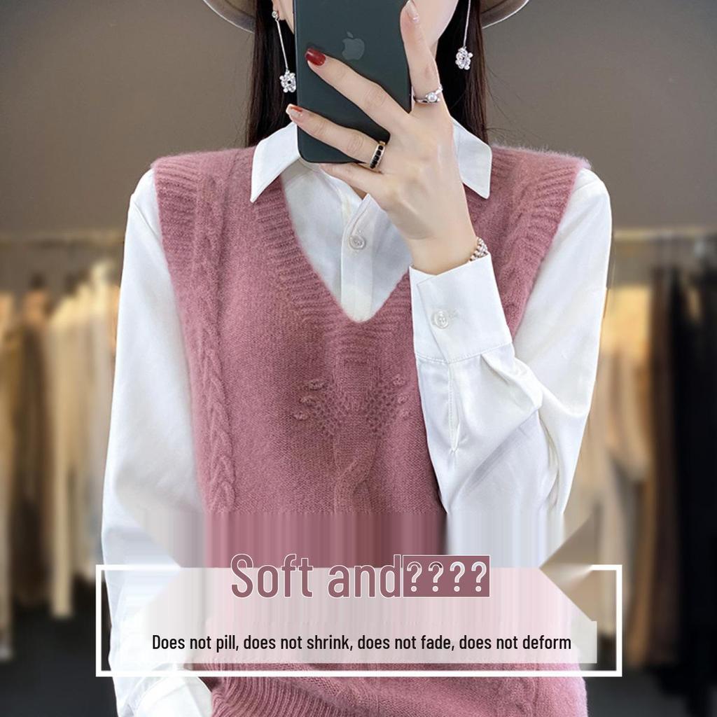 Women's V-Neck Knit Sweater Vest - Sleeveless, Loose Fit, Autumn/Winter Fashion