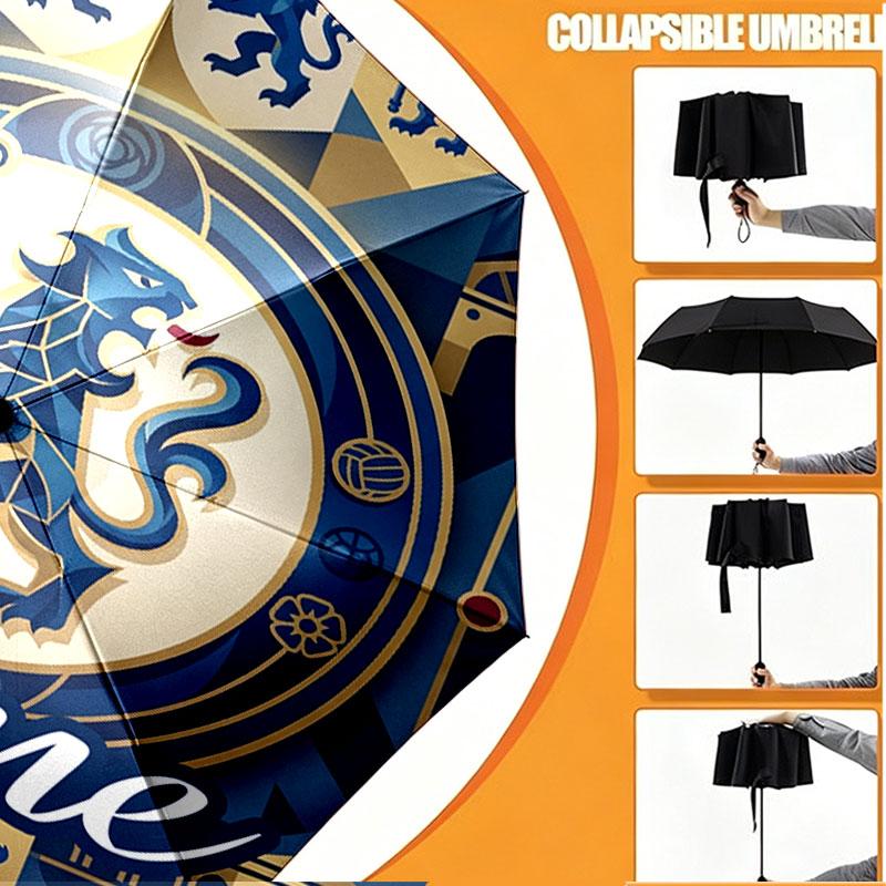 Custom Name Personalized Chelsea Football Club Print Umbrella, Auto Open Close, 8‑Rib Sturdy Frame, Commute Camping Hiking Use, Birthday Gift