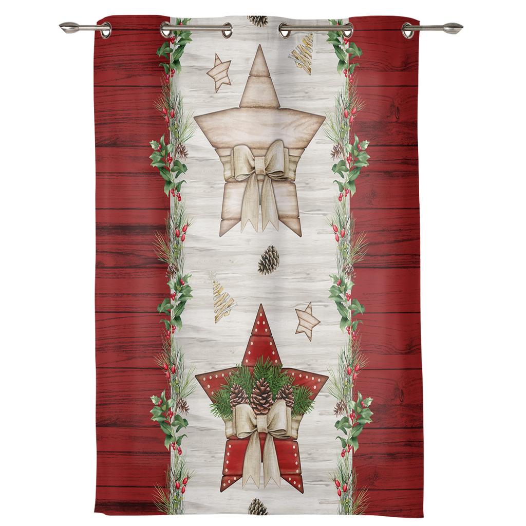 Perdele de fereastră cu stele cu cinci colțuri din lemn roșu de Crăciun pentru sufragerie dormitor perdele de bucătărie modernă de lux Draperii din material