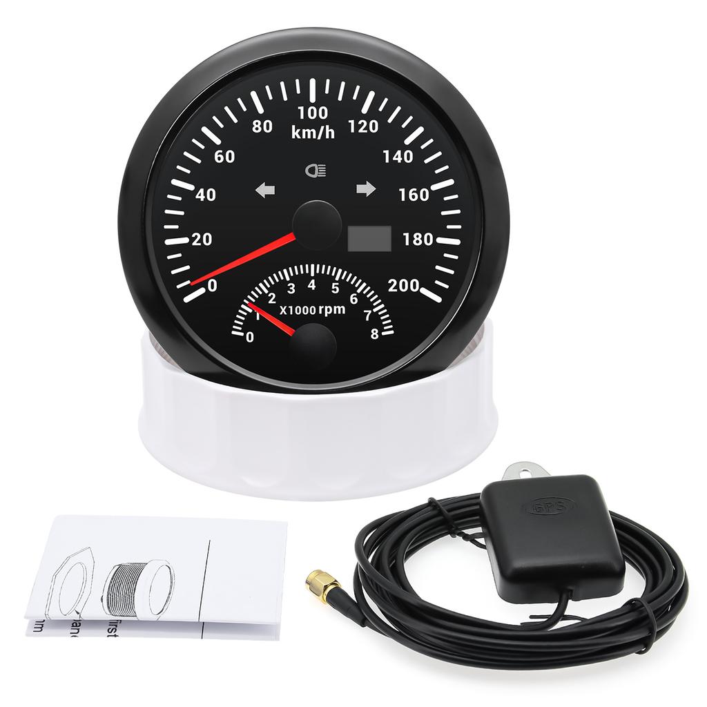 120KMH 200KMH GPS Speedometer Gauge+Tachometer 8000 RPM 85mm Dual Gauge Odometer  with GPS Antenna Turn Light Auto Yacht 9-32V