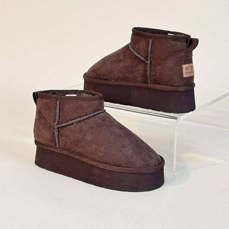 

9992 New snow boots women s spring and winter cotton shoes casual velvet solid color heightening warm mid-top cotton boots 35 темно-коричневого