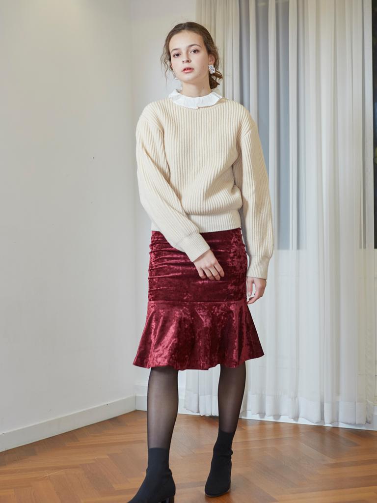 Bember Velvet Mermaid Skirt_Burgundy
