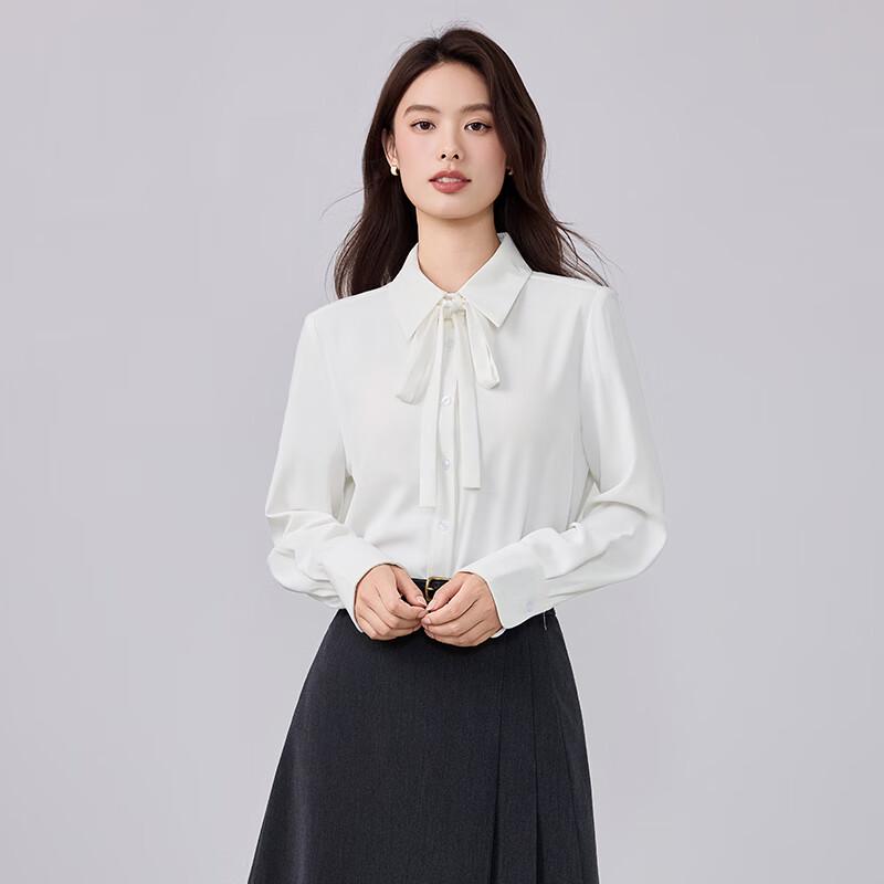Women's Detachable Bow Tie Long-Sleeve Chiffon Blouse