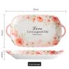 Zhishi Ceramic Large Fish Plate with Pink Rose Design