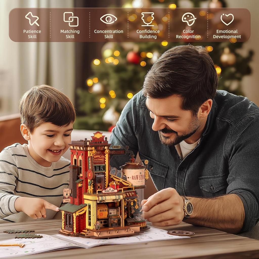 Robotime Rokr Wooden Music Box Christmas Dream Gift Factory 3D Wooden Puzzles Wooden Model Kits Build Best Gifts for Kids Adults