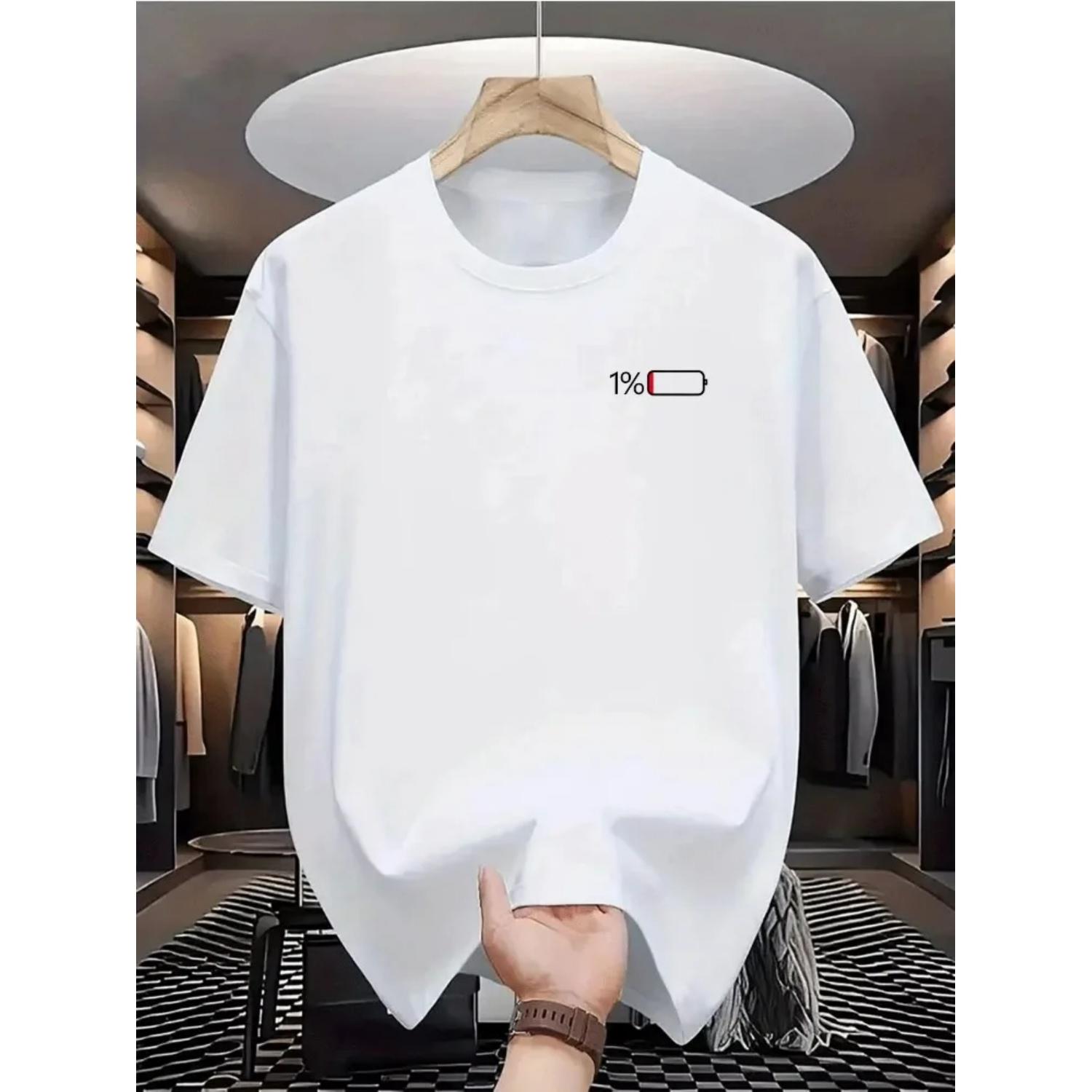 

1% Battery Print T-shirt Graphic T-shirt High Quality Men s and Women s Short Sleeve T-shirts Men s Sportswear Men s Tops S чёрный