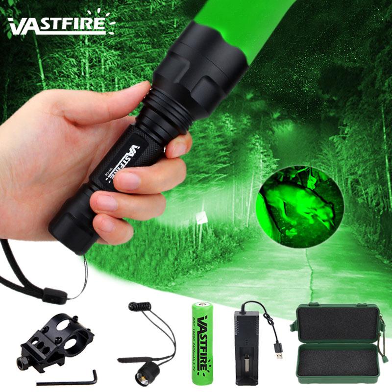 5000LM C8 LED Flashlight Tactical Rifle Scope Hunting Torch Portable Lantern+Remote Switch+Rail Barrel Mount+18650+Charger+Box