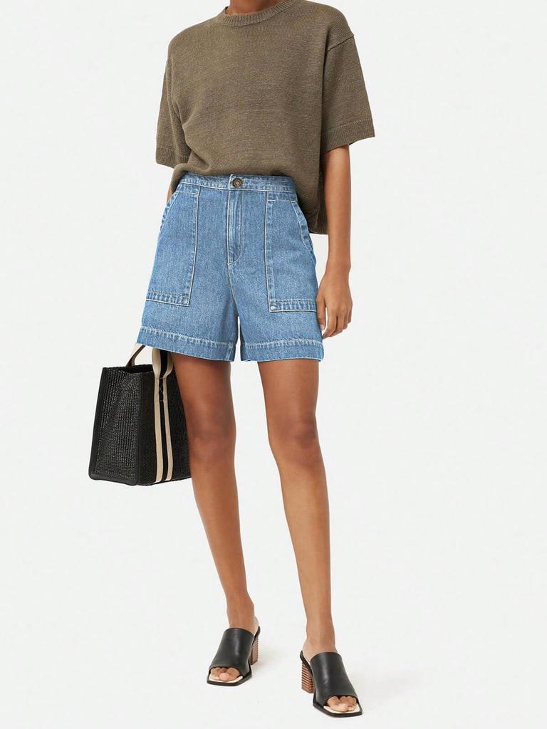 Women's High Waist Wide Leg Denim Shorts Casual Summer Jean Shorts with Pockets