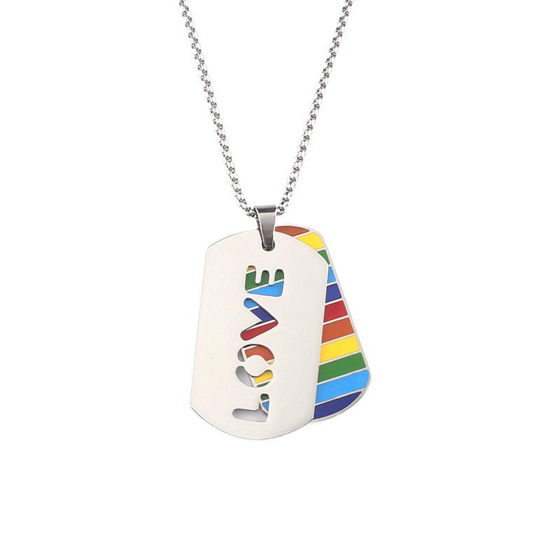 Men's Polished Letter Cross Pendant Necklace - Stainless Steel Rainbow Dog Tag