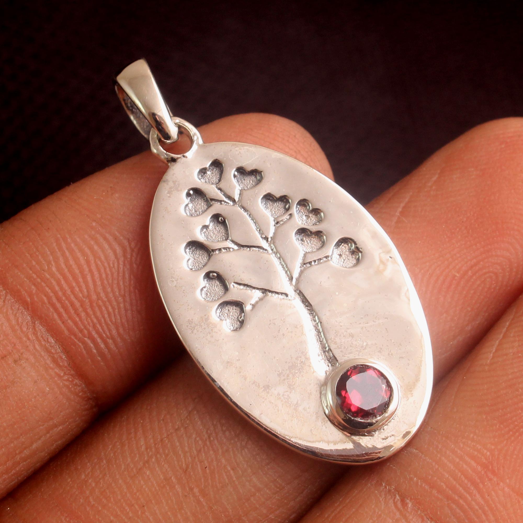 

Синий топаз Перидот Аметист Гранат Серебряный подвесной кулон из стерлингового серебра 925 пробы Ювелирные изделия «Древо жизни» красный