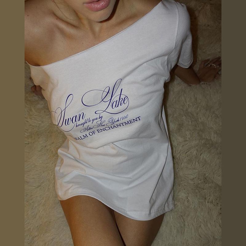 Casual Relax Woman T-shirt Letter 2025 Women Hot New Versatile Street Atmosphere Style Fashionable Chick Summertime Tops