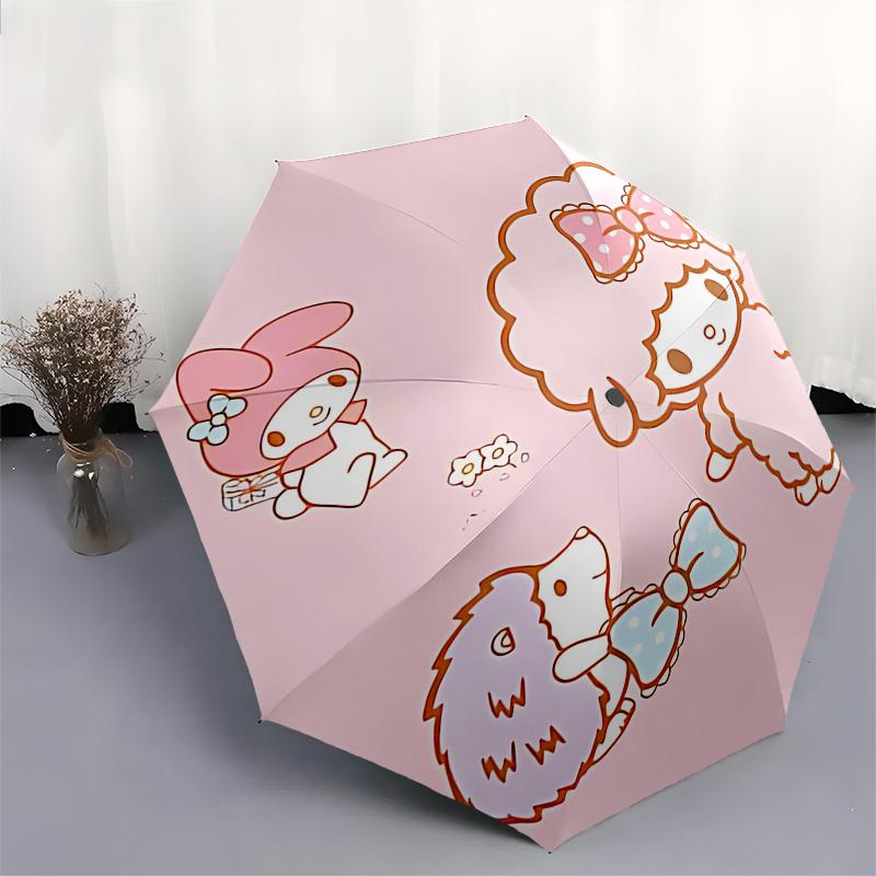 1pc My Melody & Little Twin Stars Automatic Folding Umbrella - Cute Cartoon Design, Portable 3-Fold Design with 8-Rib Iron Frame, Perfect Gift for Fan