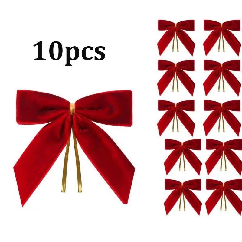 10Pcs Christmas Bow Decoration Christmas Tree Hanging Ornaments Bowknot For Xmas Wreath New Year Navidad Gifts Bow