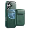 CASENEO For iPhone 17 Magnetic Case PU Leather PC Phone Cover with Detachable Card Holder Kickstand Compatible with MagSafe