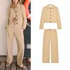 With Padded Shoulder Normcore Long Sleeves Lapel Short Outwear 2744860 Basic Straight-leg Casual Pants 2741860