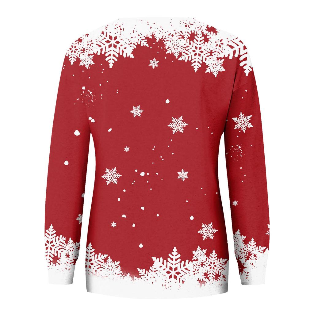 Women's Fashion Christmas Printed Long Sleeve Loose Round Neck Sweatshirt Top