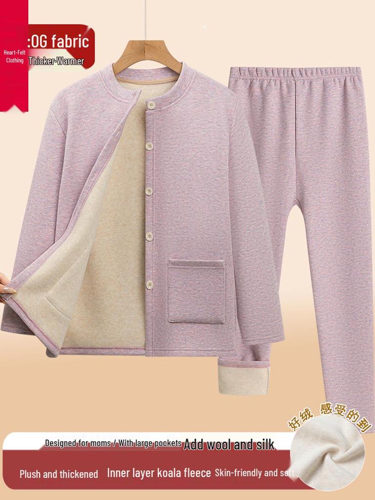 Fleece-Lined Thickened Women's Autumn & Winter Outfit Set for Middle-Aged and Elderly