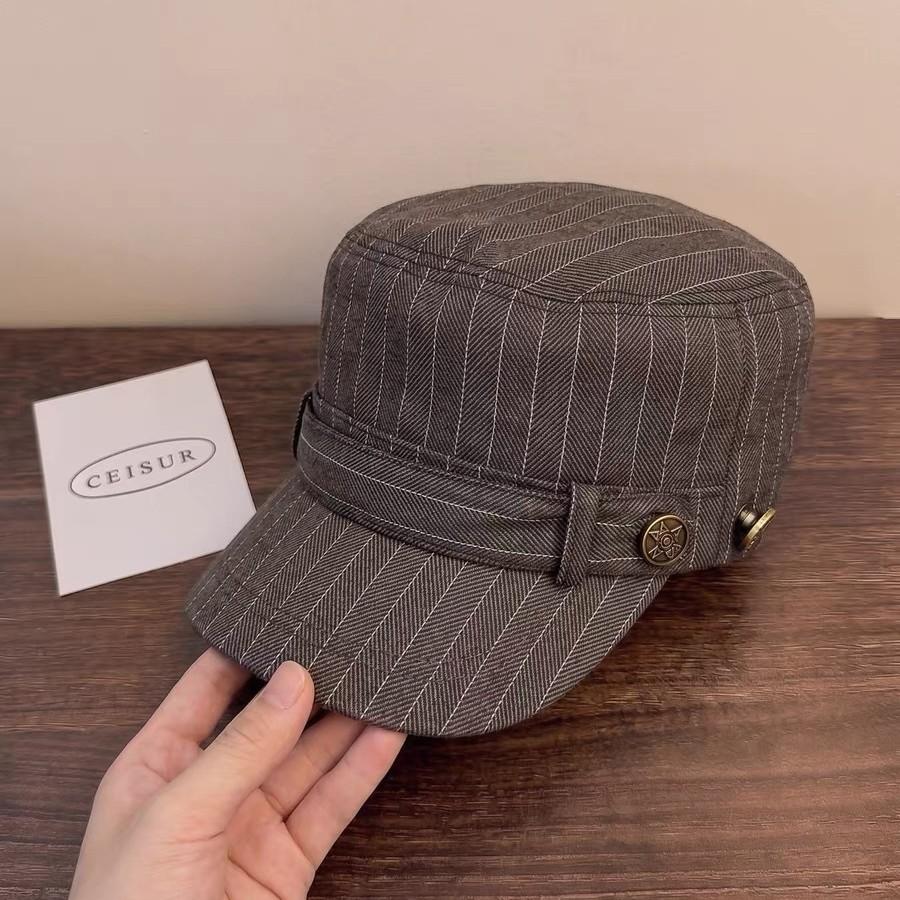 Retro Striped Pleated Cloud Octagonal Hat Children Spring And Autumn Casual Literary Beret Showing Small Face
