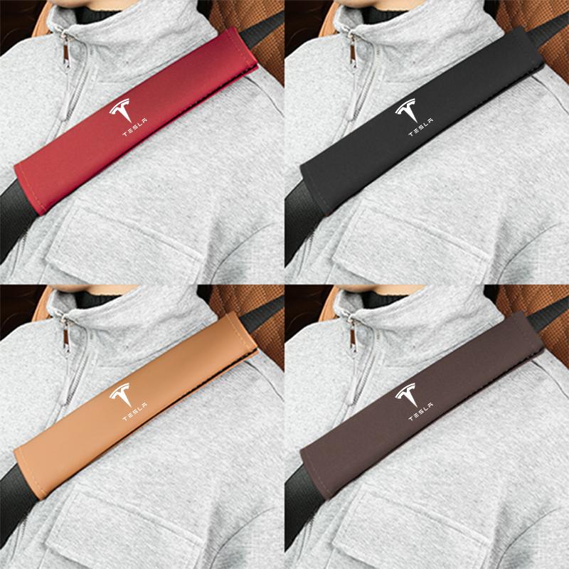 UDXKW1 Leather Car Seat Belt Protection Shoulder Pad Cover For Tesla Model 3 Y S X Cybertruck Juguete Roadster Coil Bonina SpaceX