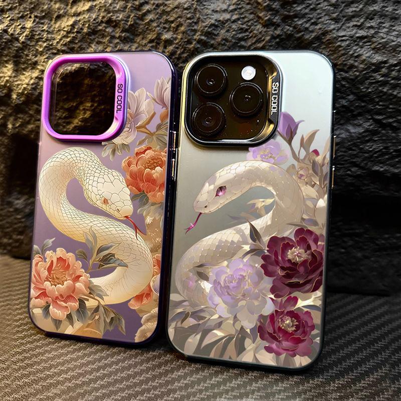 Luxury Snake Year Anti-drop Armour Case For iPhone 16 15 Pro Max 15 14 13 12 11 Pro X XR XS 7 8 Plus Lens Protect Plating Cover