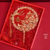 Ancient Style Bridal Xiuhe Fan - Double-Sided Long Handle Wedding Fan