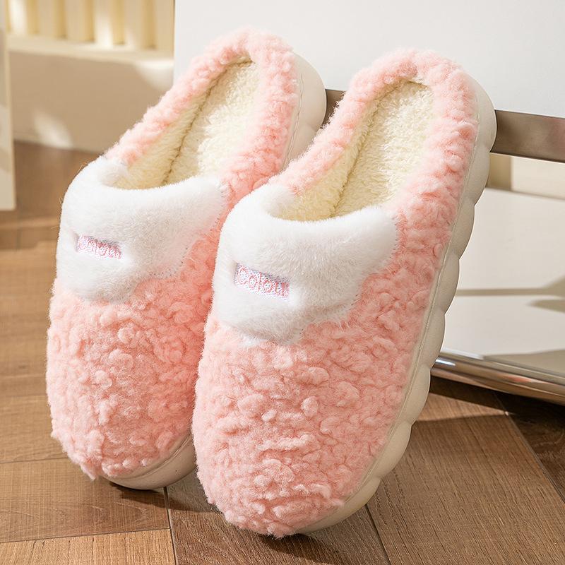 Cotton slippers women's autumn and winter couples thickened indoor home household non-slip warm confinement wool cotton shoes men