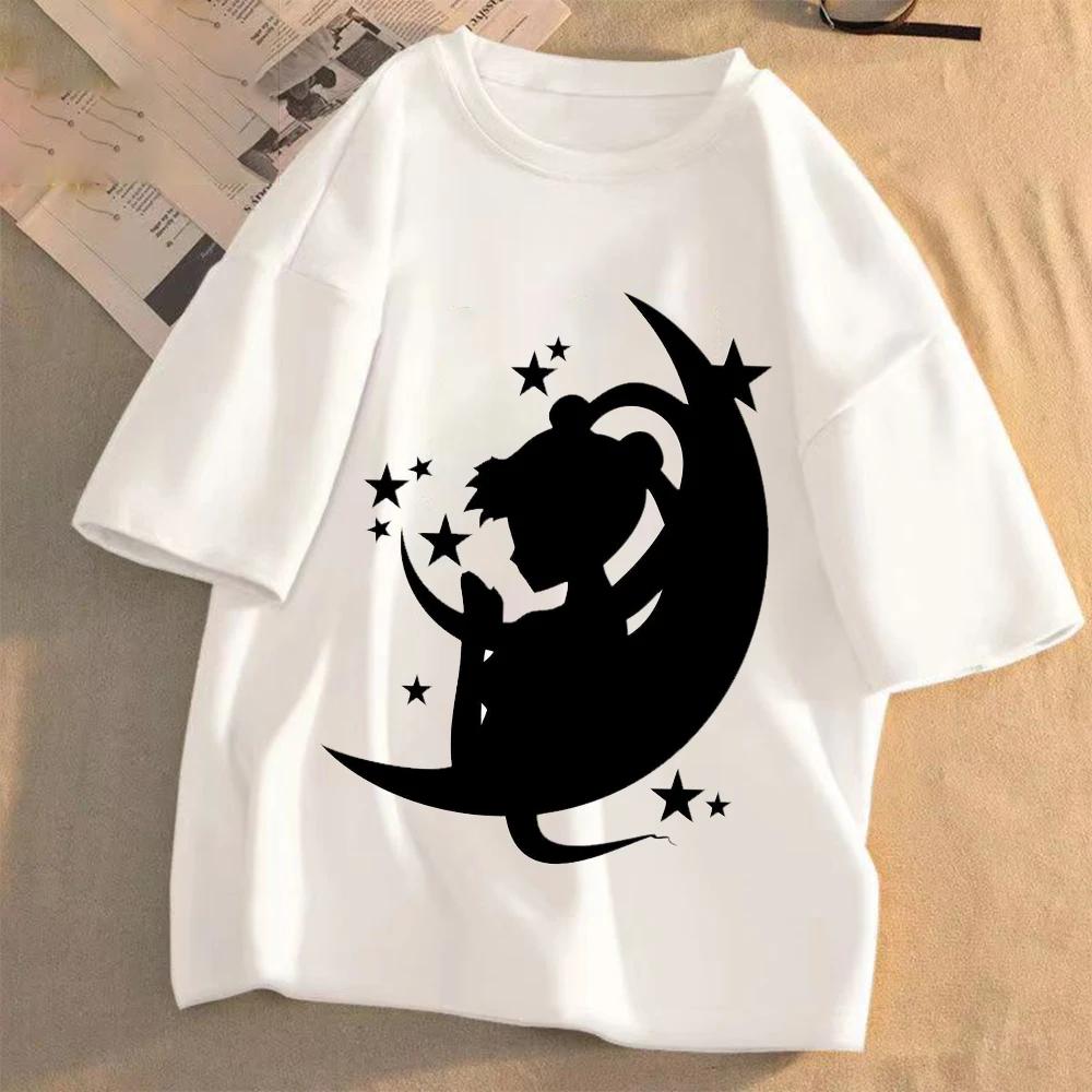 Sailor Moon Women Anime Casual T-shirt Summer Adult Cartoon Cute Tees Round Neck Printed Clothing Short Sleeve Fashion Tops Gift