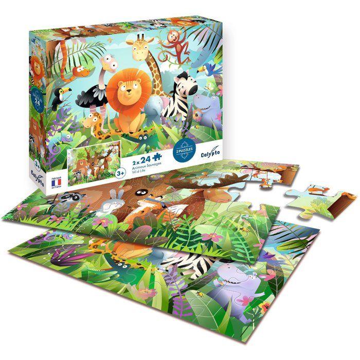 2 Puzzles - SENTOSPHERE - 24 pieces - Animaux Sauvages - Observation - Mémoire - Logique - Des 3 ans