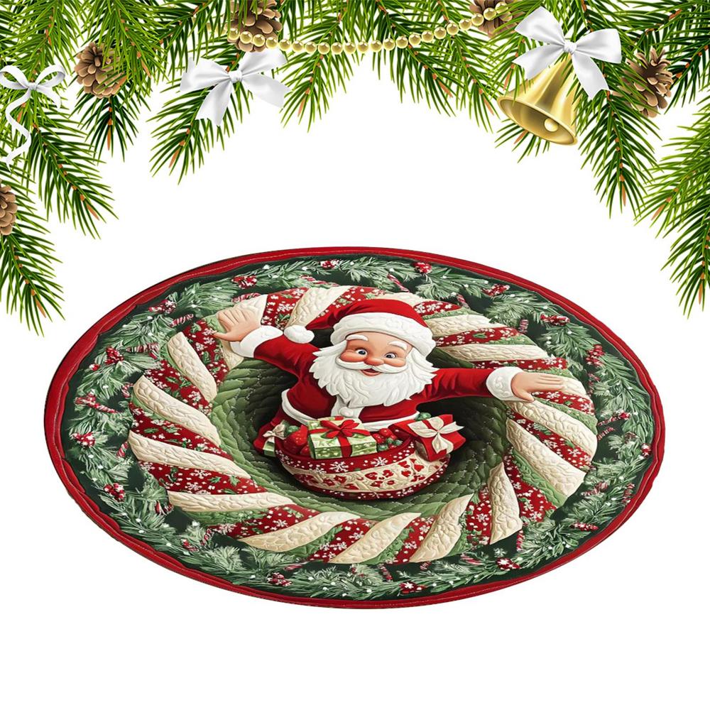 Christmas Doormat Non-Slip Round 3D Optical Christmas Carpet Holiday Decor For Living Room Entryway Office Dorm Apartment