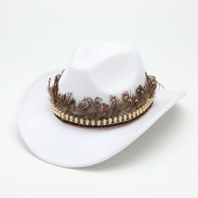 Western cowboy hat autumn and winter outdoor travel knight hat Tibetan ethnic style feather jazz hat top hat