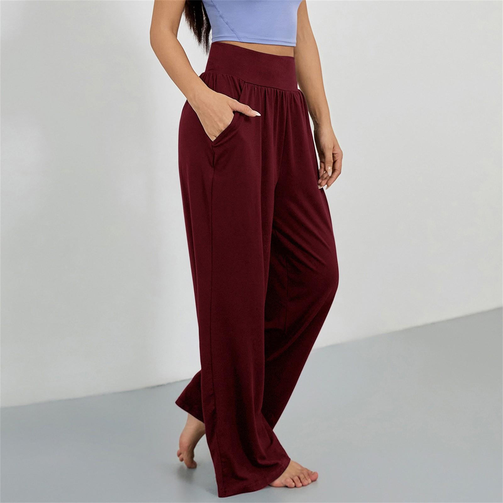 

Женские модные полосатые свободные однотонные спортивные брюки повседневные брюки клеш брюки для йоги XL винный