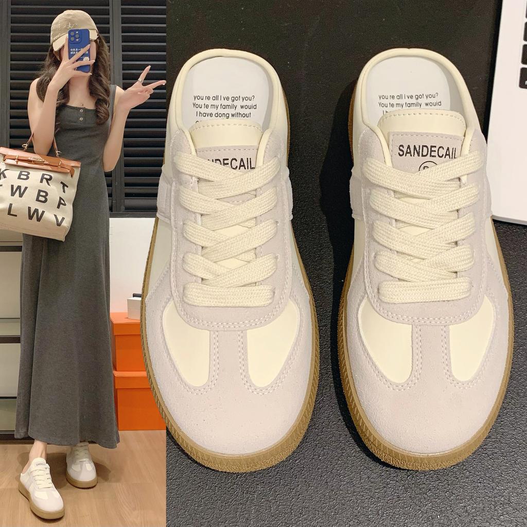 Retro bag head without heel, German training shoes for women in the spring and summer of 2025, wearing a lazy half-slipper for women