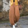 Women Vintage Bloomers Pants Elastic Waist Solid Color Spring Loose Cotton Ramie Women Patchwork Long Pants