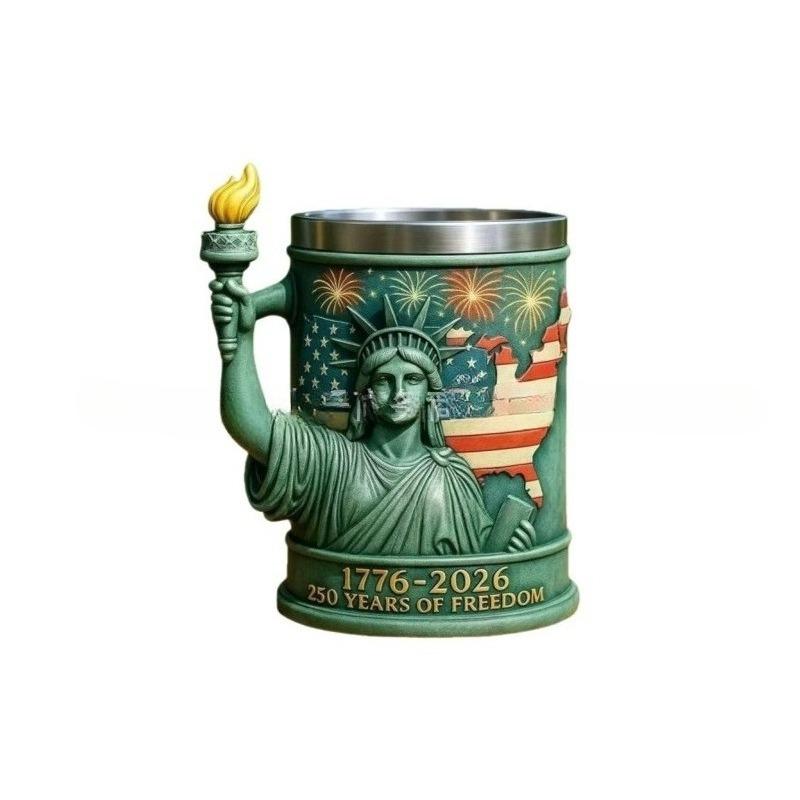 American Statue of Liberty Torch Mug Creative Flame Shaped Handle Coffee Cup Stainless Steel Insulated Travel Mug Novelty USA