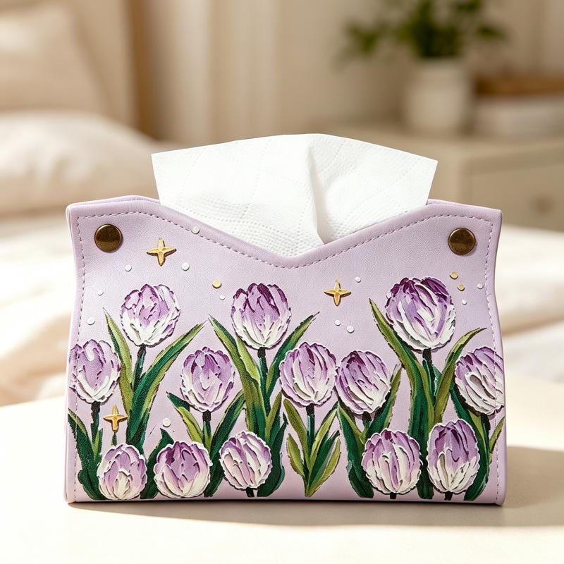 Purple Tulip Luxury Tissue Box for Home and Office