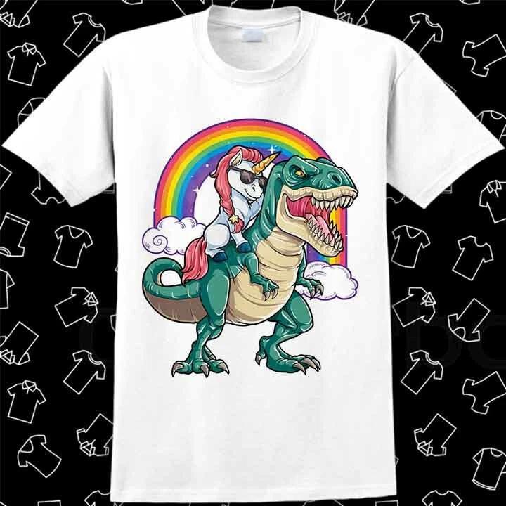 Unicorn Riding Dinosaur T Rex Funny Party Rainbow Squad T Shirt Meme Gift 1032 XL