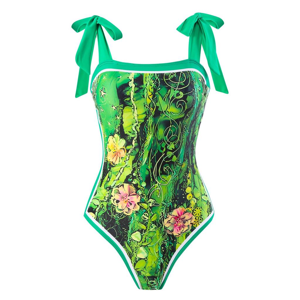 2025 Retro European & American One-Piece Swimsuit with Chiffon Skirt - Conservative & Sexy Design for Women