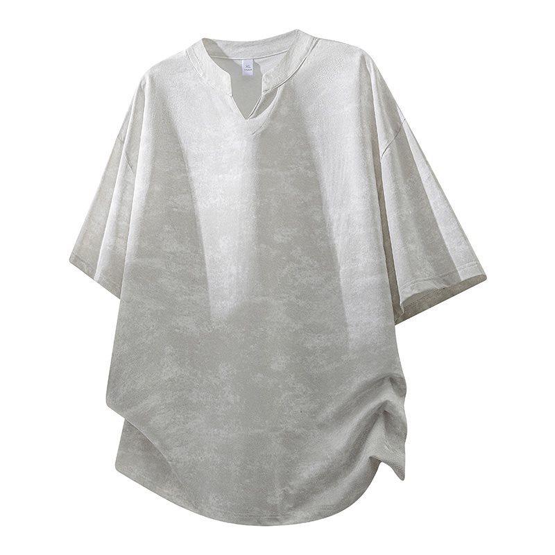 Men s Summer 2026 Tie-Dye V-Neck Short-Sleeve T-Shirt - Loose and Trendy Brand Pullover S белый