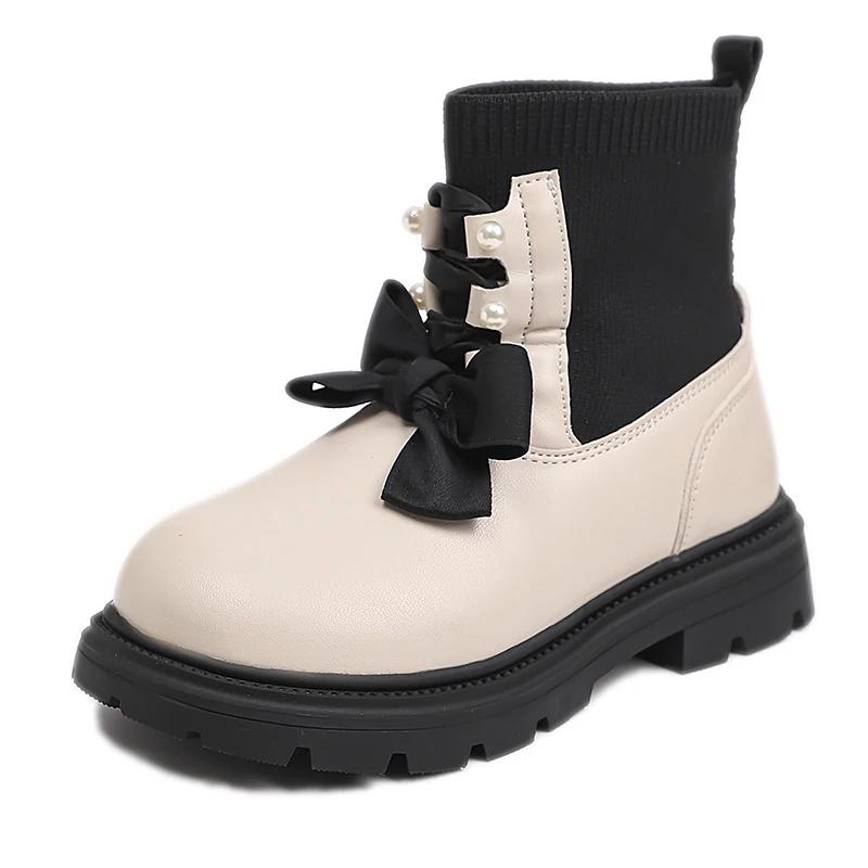Chic Sweet Girls Princess Boots Elegant Bowknot Children's Fashion Boots Lolita Style Kids Versatile Ankle Socks Boots Versatile