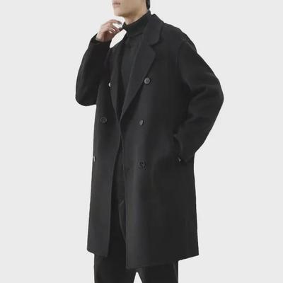 Men's Mid-Length Loose Double-Breasted Wool Coat, Winter 2022 Korean Style