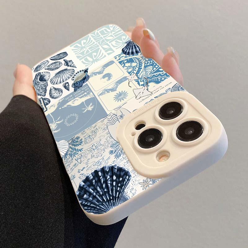 Phone Case For IPhone 17 Pro Max 17E 16 15 14 13 12 11 Plus 16e Ocean Creative Blue Ins Seashell Seaweed Cover Protective Funda