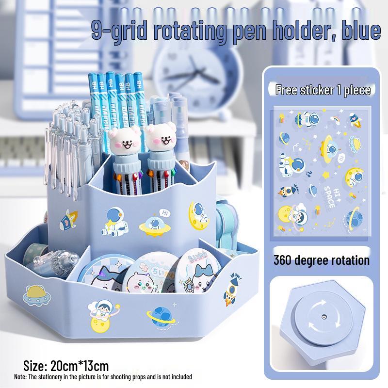 Multifunctional Rotating Pen Holder: Large Capacity Desk Organizer for Students