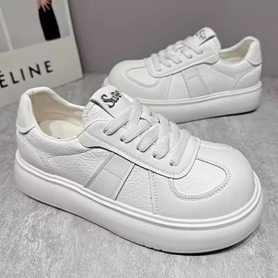 Ugly Cute Big Head Little White Shoes Women's 2025 Spring New Leather Platform Bread Shoes Versatile Sports and Leisure Board Shoes